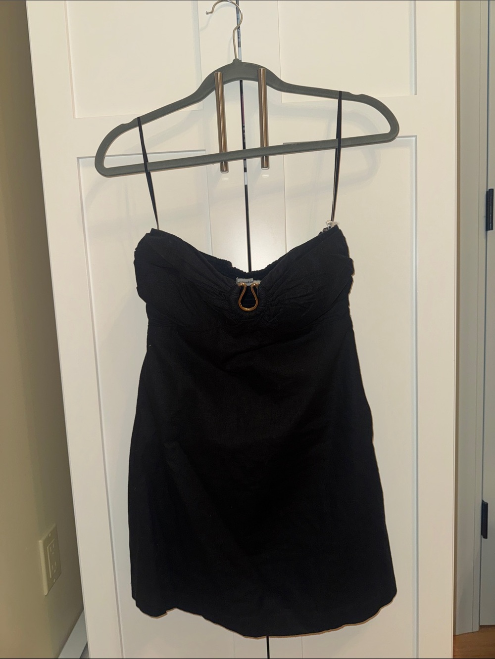 Abercrombie Black Strapless Mini Dress with Gold Accent Detail
